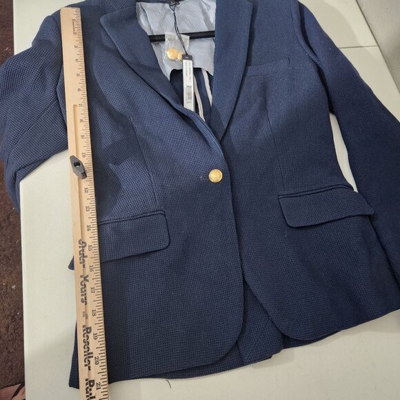 Harve Benard Navy Textured Blazer Size 6 Gold Button Closure Navy Blue - Picture 9 of 16